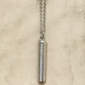Silver-tone vertical bar pendant necklace with sparkling stones, elegant daily wear accessory - Silver Vertical Bar Tag