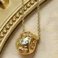 French vintage rose garden barrel bead necklace, copper alloy chic fashion variant jewelry. - Round Gold