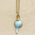 Macaron oil drop conch necklace in light blue, delicate gold chain daily fashion jewelry. - Blue Conch