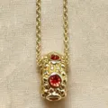 French vintage copper alloy rose manor barrel necklace with red stones, chic luxury style. - Gold Red Zirconia