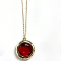 Retro gold necklace with a round red gemstone pendant, elegant clavicle chain fashion jewelry. - Round Smooth Red Agate Pendants