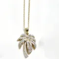 Gold tone palm tree pendant necklace with sparkling crystal pave, elegant tropical style clavicle chain. - Pave Rhinestone Palm Tree Island Pendants