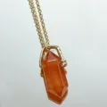 Natural red crystal hexagonal column pendant necklace with gold rotating clasp chain fashion jewelry - Orange