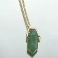 Natural crystal hexagonal column necklace with green double pointed stone pendant variant - Green