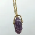 Amethyst Double Pointed Crystal Hexagon Pendant Necklace Gold Rotating Clasp Variant - Purple