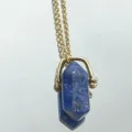 Blue double terminated crystal hexagonal prism necklace with rotating gold clasp pendant - Blue