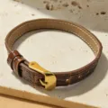Brown leather strap bracelet with gold buckle, retro vintage style DIY fashion accessory. - Bracelet Only / Brown
