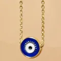 Goldene böser Blick Anhänger Halskette minimalistischer Glücksbringer Modeschmuck für Damen - Dunkelblau