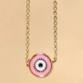 Goldener Böser Blick Anhänger Halskette Rosa Emaillierte Glücksarmband Modeschmuck - Rosa