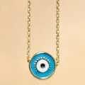 Gold Kette böser Blick Halskette blauer Emaile Anhänger Glücksbringer Modeschmuck Damen - Blau