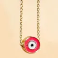 Goldfarbene Kette mit schickem rosa bösen Blick Anhänger, glückbringendes Amulett Schmuck. - Rot