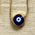 Gold Tone Evil Eye Pendant Necklace Minimalist Retro Nazar Amulet Jewelry For Women - Dark Blue