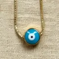 Gold Evil Eye Pendant Necklace Blue Enamel Round Charm Boho Chic Jewelry for Women - Blue