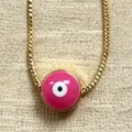 Gold chain pink evil eye pendant necklace minimalist retro women fashion statement jewelry item - Rose Red