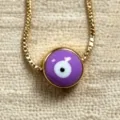 Gouden ketting met paarse boze oog hanger, minimalistische vintage halsketting sieraden. - Paars