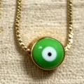 Gouden ketting met groene boze oog hanger, minimalistische vintage amulet sieraden. - Groen