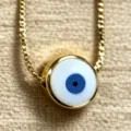 Goudkleurige ketting met boze oog hanger minimalistische vintage amulet sieraden set. - Wit