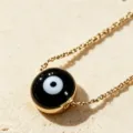 Gouden boze oog ketting hanger, minimalistisch zwart emaille geluksbrenger mode sieraad. - Zwart
