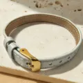 Minimalist leather strap bracelet with gold metal buckle, stylish wrist accessory. - Bracelet Only / White
