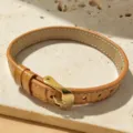 Vintage tan leather bracelet with gold metal buckle, chic minimalist DIY fashion wrist jewelry. - Bracelet Only / Yellow