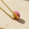 Minimalistische gouden ketting met roze ringhanger, elegante retro sleutelbeensieraad. - Roze