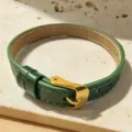 Green leather strap bracelet with gold buckle chic retro DIY fashion jewelry accessory - Bracelet Only / Green