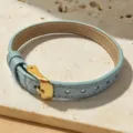 Light blue leather strap bracelet with gold metal buckle, retro fashion DIY jewelry accessory. - Bracelet Only / Light Blue