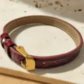 Burgundy leather bracelet strap, elegant gold metal buckle, stylish DIY jewelry accessory. - Bracelet Only / Burgundy