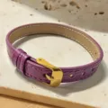 Purple leather strap bracelet DIY accessory with gold metal buckle, stylish retro design. - Bracelet Only / Purple