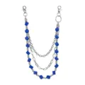 Multi-layer metal chain with blue cubic beads, stylish hip-hop pants chain and bag accessory. - Triple Layer Cube Pants Chain / Blue