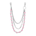 Detailed shot of three-layer pink cube block and silver metal chain pants accessory. - Triple Layer Cube Pants Chain / Pink