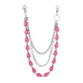 European style three-layer metal pants chain with pink money bag charms for women hip-hop. - Rose Red