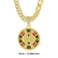 Goldene Kubakette mit Strass Pokerchip Anhänger, Hip Hop Stil, Halskette 50 cm lang. - 50cm / Goldener Anhänger und Kette