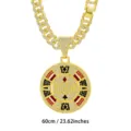 Goldene kubanische Gliederkette Halskette mit Strass Pokerchip Anhänger Schmuck 60cm - 60CM / Goldener Anhänger und Kette