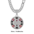Hip-Hop Strass Cuban Gliederketten Halskette mit Poker Chip Anhänger für Damen und Herren - 50cm / Silber Halskette Und Ohrringe