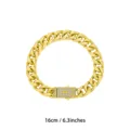 Goldene kubanische Gliederkette Armband mit Strass quadratischem Verschluss, Hip Hop Schmuck. - 16cm / Gold