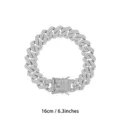 Silbernes eisiges kubanisches Gliederarmband 16cm Strass Bling Hip Hop Schmuck Damen Herren - 16cm / Silber