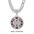 Kubanische Kette Strass Pokerchip Halskette mit Lucky Anhänger, 60cm Hip-Hop Variante. - 60CM / Silber Halskette Und Ohrringe