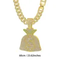 Herren Hip Hop Kubanische Kette mit Strass und Grüner Geldbörse Anhänger 60cm - Halsketten-Set / 60CM / Gold