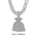 Hip hop iced out Cuban chain necklace with rhinestone money bag pendant for men fashion jewelry. - Necklace Set / 50cm / Silver
