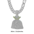 Hip hop iced out cuban chain necklace with green diamond money bag pendant for men 60cm - Necklace Set / 60CM / Silver