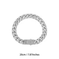 Silver Cuban Link Chain Necklace with Paved Rhinestone Spring Clasp 20cm Variant - 20cm / Silver