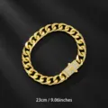 Gold Cuban Link Chain Bracelet with Crystal Rhinestone Clasp 23cm Hip Hop Jewelry - 23cm / Gold