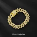 Bracciale catena cubana strass oro 23cm gioielli hip hop scintillanti per donna e uomo - 23cm / Oro
