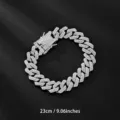 Bracciale maglia cubana con strass scintillanti per uomo e donna, lunghezza 23 cm. - 23cm / Argento