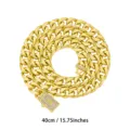 Gold Cuban link chain necklace with rhinestone spring buckle, 40cm trendy hip hop jewelry. - 40CM / Gold