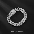 Collana a catena cubana ghiacciata 14mm Diamante Strass Gioielli Hip Hop lunghi 35cm - 35cm / Argento
