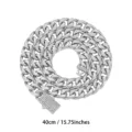 Silver cuban link chain necklace for men and women hip hop rhinestone clasp fashion jewelry. - 40CM / Silver