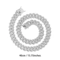 Collana Catena Cubana Strass 14mm con Fibbia Quadrata Gioiello Hip Hop Lunghezza 40cm - 40CM / Argento