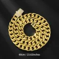 Gold Cuban Chain Necklace 60cm Rhinestone Clasp Hip Hop Jewelry for Men Fashion New - 60CM / Gold
